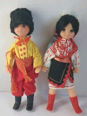 Vintage Soviet Union Era Ukrainian Dolls Girl & Boy Set 1970/80's 10” USSR Pair